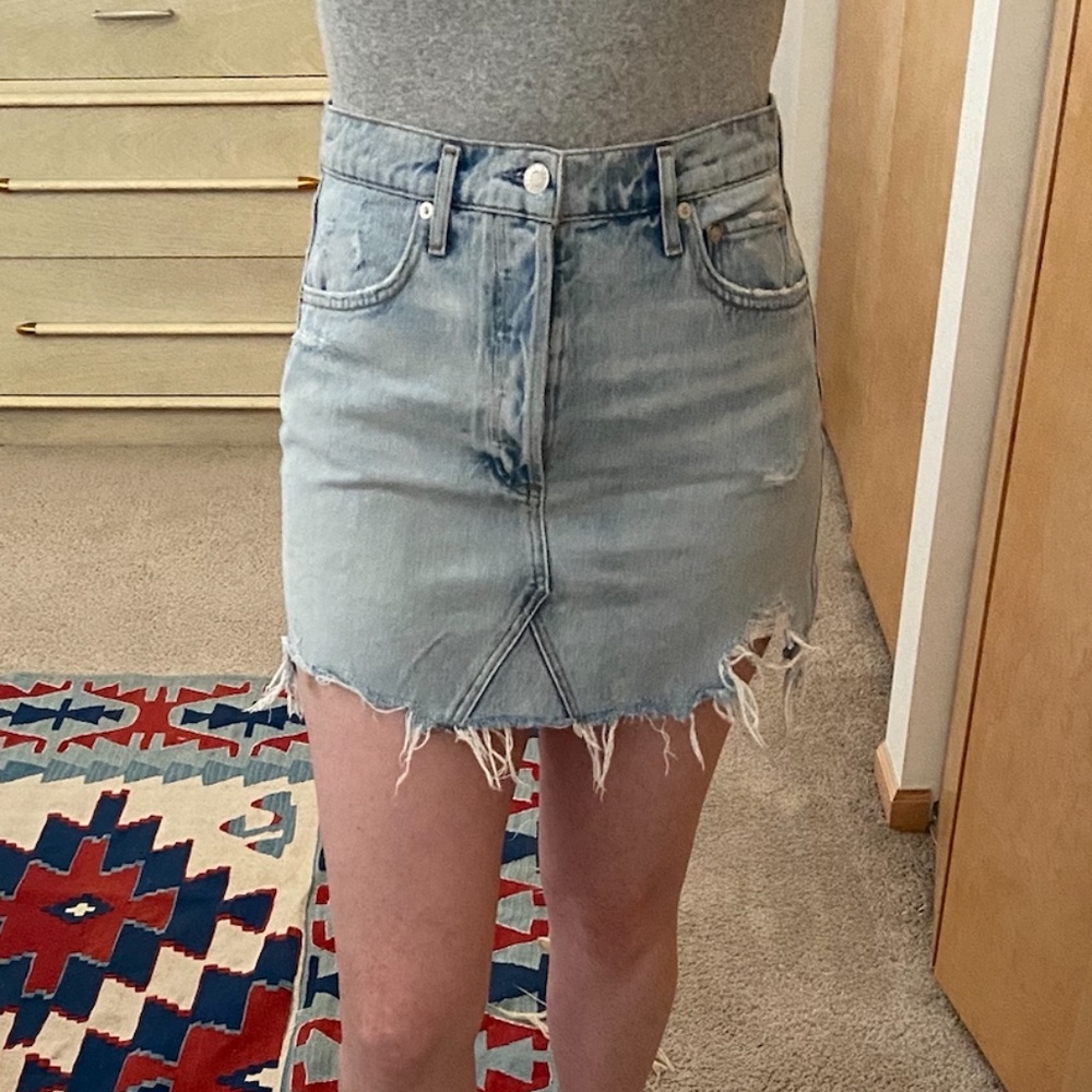 AGOLDE Frayed Denim Skirt